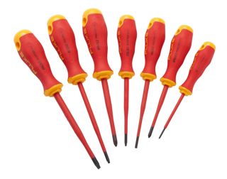 Fluke Kit mit 7 isolierten Schraubendrehern, 1.000 V (3 Schlitz-, 2 Kreuzschlitz-, 2 Vierkantschraubendreher)
