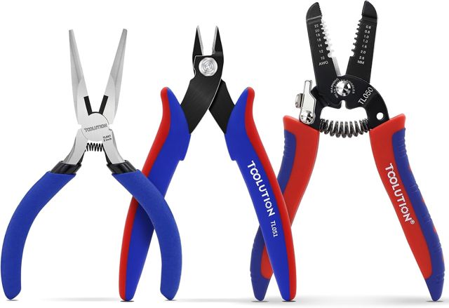 3-teiliges Elektriker-Zangen Set mit Multifunktions-Abisolierzange, scharfem Seitenschneider und präziser Spitzzange für Elektroarbeiten, 3D-Druck, Modellbau und Reparatur