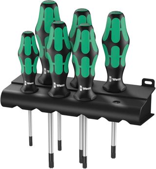 Wera 367/6 Torx Bo Kraftform Plus, Torx Bo-Schraubendrehersatz mit Rack, 6-teilig, 05138250001