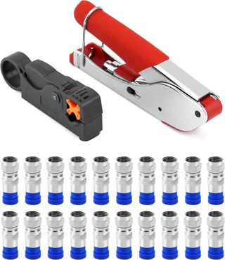 QWORK® 22-teiliges Kompressionszange Set mit Kabelabisolierer und F-Stecker-Kompressionswerkzeug für RG6-Kabel und Kabelfernsehen