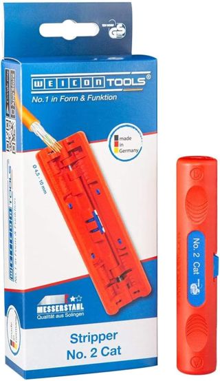 WEICON TOOLS Stripper No. 2 Cat | Entmanteler, Abmanteler von PVC-Datenkabeln, Rundkabeln & Stromkabeln, Blau,rot