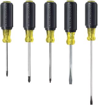 Klein Tools 80031 Schraubendreher-Set, 5-teilig, bestehend aus 2 Schlitzen, 2 Kreuzschlitzen und 1 Vierkant-Schraubendreher, gepolsterter Griff Komfort