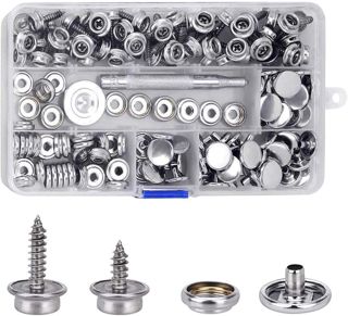 MMOBIEL 153-teiliges Druckknopf-Kit Schraubendreher Edelstahl Heavy Duty für Leinen Polsterung, Boot Abdeckung, Möbel, Outdoor, Marine Grade 3/8 Zoll, 5/8 Sockel inklusive Schnappverschluß-Werkzeug