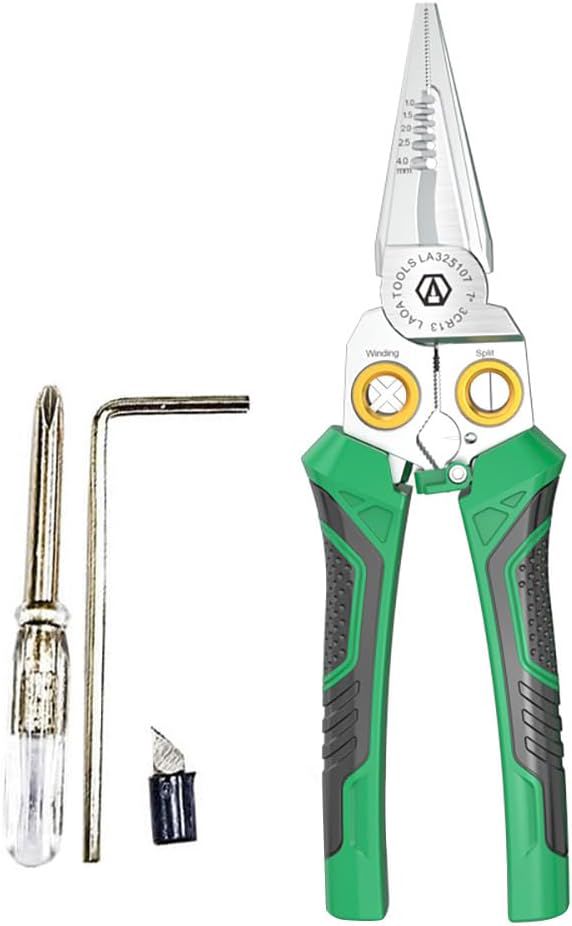 LAOA 7-in-1 Elektriker-Zange, Abisolierzange, Schneider, Crimpzange, Splitter, Wrapper, Greifer, Kabelschlitz, SK5-Klinge, rutschfester Griff für elektrische Arbeiten