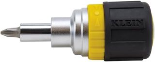 Klein Tools, 32593, Multi-Bit-Ratschen-Schraubendreher, 6-in-1, Kurzwerkzeug mit Kreuzschlitz- und Schlitz-Bits und 2 Steckschlüssel-Größen