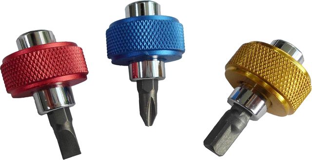 Bithalter Daumenschrauber - inkl. 2 Bits & Adapter - 6-teilig - chromfarbig - 6,35 mm (1/4") Sechskant außen - 6,35 mm (1/4") Vierkant außen/Fingerratsche / B20703