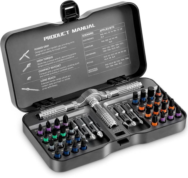 Ratschen Schraubendreher Set,40 in 1 magnetischer Schraubendreher Set,S2 Stahlbits, DIY Kombinationsbiegsame Welle,T Griff Schraubend für Präzisions-Elektrogerätereparatur,Fahrradwerkzeug Set