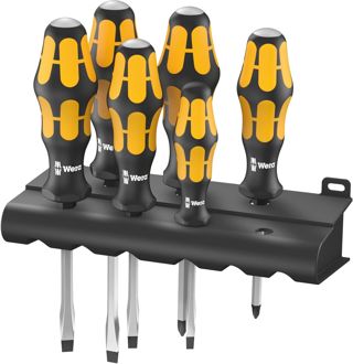 Wera Schraubendrehersatz 932/918/6 Kraftform Plus: Der Schraubmeißel + Rack, 6-teilig, 05018287001