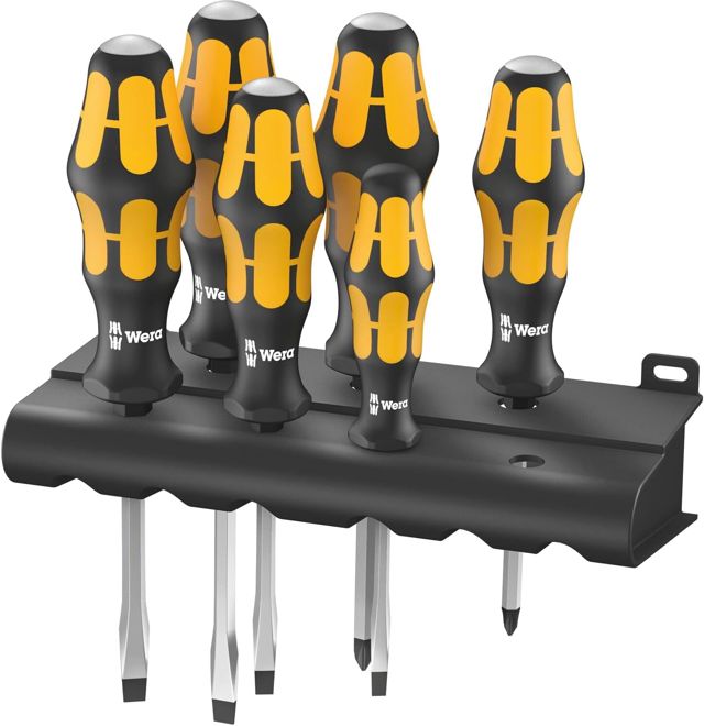 Wera Schraubendrehersatz 932/918/6 Kraftform Plus: Der Schraubmeißel + Rack, 6-teilig, 05018287001