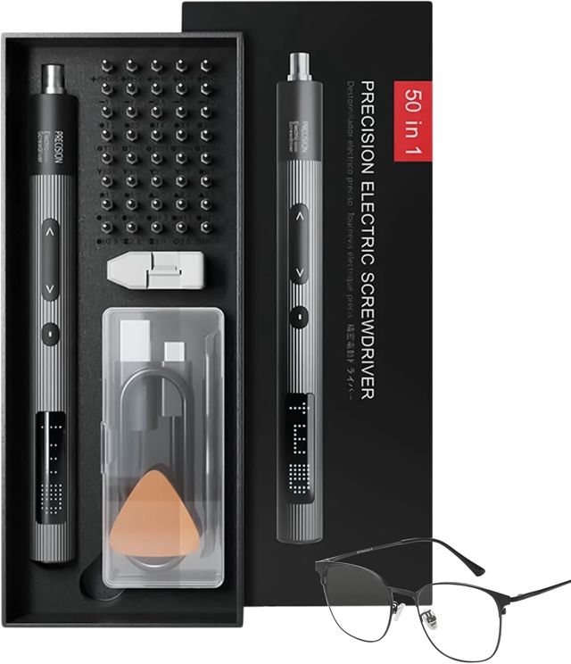 Elektrischer Schraubendreher Set | 50 in 1 Mini-Schraubenzieher Werkzeug | 3 Drehmoment Einstellungen LED Beleuchtung Für Brillen Schraubendreher | Für Elektriker, Männer, Haushalt, PC, Laptop,