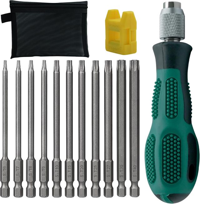 Torx Schraubendreher Set Magnetischer, mit Loch 1/4" Torx Bit Set mit Aufbewahrungstasche T6/T7/T8/T9/T10/T15/T20/T25/T27/T30/T40 für Akkuschrauber Sternschraubendreher