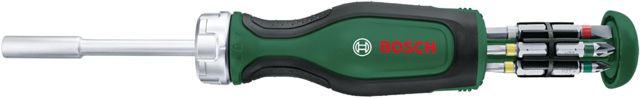 Tournevis à cliquet avec 12 embouts Bosch (tournevis à cliquet à couple élevé pour vissages exigeants ; magasin d’embouts amovible ; porte-embout magnétique) - Amazon Edition Vert