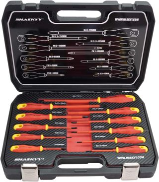 HASKYY 11 tlg VDE Isolierter 1000V Elektro-Schraubendreher Schraubenzieher Satz Schlitz & PH Set Magnetische KREUZ + SCHLITZ Spitzen Chrom-Vanadium-Stahl