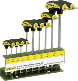 Proxxon Industrial L-Griff Schraubendrehersatz T-Profil (10 teilig, Torx Schraubendreher, mit Halter) 22652