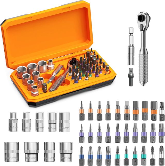 ORIA Ratschenschraubendreher Set, 42 in 1 Ratsche Drehmomentschlüssel Set mit 30 S2 Bits, 72-Zähne Umschaltbare Ratsche, Verlängerungsstange, Drehmoment Schraubendreher für Möbel, Fahrrad