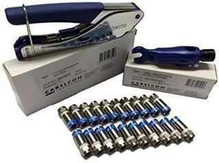 Cabelcon SET bestehend aus Kompressionszange Pocket Tool + Cable Stripper + 20 Stück Kompressions-F-Stecker (20 Stk CX3 5.1 HQ + Stripper blau)