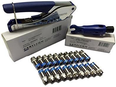 Cabelcon SET bestehend aus Kompressionszange Pocket Tool + Cable Stripper + 20 Stück Kompressions-F-Stecker (20 Stk CX3 5.1 HQ + Stripper blau)