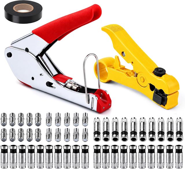 53 Stück Koaxialkabel Crimper Set - Verstellbare Doppelschneide Abisolierer