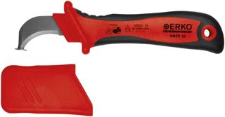 ERKO Kabelmesser 30mm zum Abmanteln von Leitungen Cuttermesser Universalmesser, vollisolierte Klinge, mit isoliertem Griff, bis 1000V, Sicher, Geschützte Ausführung