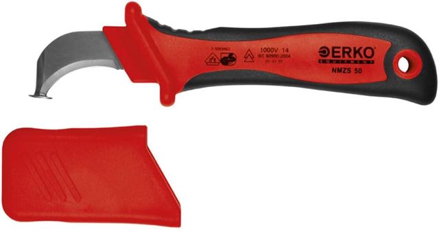 ERKO Kabelmesser 30mm zum Abmanteln von Leitungen Cuttermesser Universalmesser, vollisolierte Klinge, mit isoliertem Griff, bis 1000V, Sicher, Geschützte Ausführung