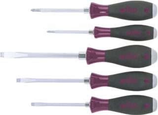Wiha Schraubendreher Set MicroFinish (29138), 5 tlg., Schraubenzieher Satz, Schraubwerkzeug mit Stahlkappe, für feuchte und ölige Arbeitsumgebungen, für Handwerk und für Industrie 5533HK5 Schlitz/PH mit Schlagkappe