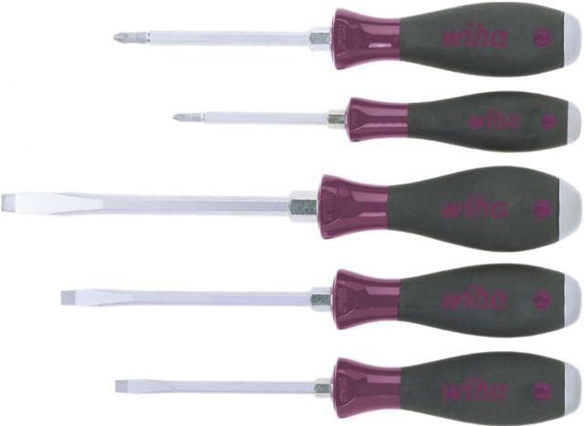 Wiha Schraubendreher Set MicroFinish (29138), 5 tlg., Schraubenzieher Satz, Schraubwerkzeug mit Stahlkappe, für feuchte und ölige Arbeitsumgebungen, für Handwerk und für Industrie 5533HK5 Schlitz/PH mit Schlagkappe