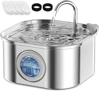 AQXONG 2.4L Katzentrinkbrunnen, Ultraleiser Trinkbrunnen für Haustiere mit LED-Licht, Trinkbrunnen für Katzen, Vierfaches Filtersystem, DREI Wasserflussmodi, 72 Stunden Schutz vor Trockenbrand
