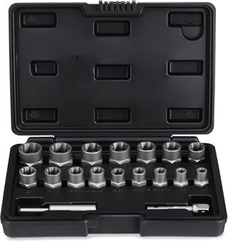 18-teiliges Schraubenausdreher-Set, Ausdreher für abgerundete Schrauben, Schlagschrauben- und Mutternausdreher-Set, 3/8"-Antriebs-Schraubenausdreher-Set, zum Entfernen von überdrehten, beschädigten