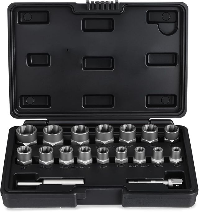 18-teiliges Schraubenausdreher-Set, Ausdreher für abgerundete Schrauben, Schlagschrauben- und Mutternausdreher-Set, 3/8"-Antriebs-Schraubenausdreher-Set, zum Entfernen von überdrehten, beschädigten