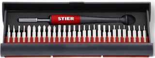 STIER Der STIER Feinmechaniker Schraubendrehersatz, 29-tlg, Präzisionsschraubendreher Set, Bits für Phillips Pozidriv Innensechskant Torx, für Laptops Uhren iPhones