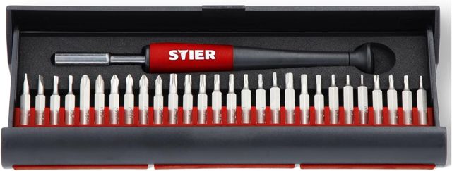 STIER Der STIER Feinmechaniker Schraubendrehersatz, 29-tlg, Präzisionsschraubendreher Set, Bits für Phillips Pozidriv Innensechskant Torx, für Laptops Uhren iPhones
