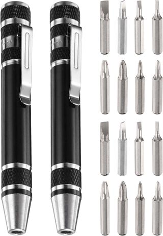 QUARKZMAN 2Stk 8 In 1 Mini Taschen Stift Schraubendreher Set Cr-V Schwarz
