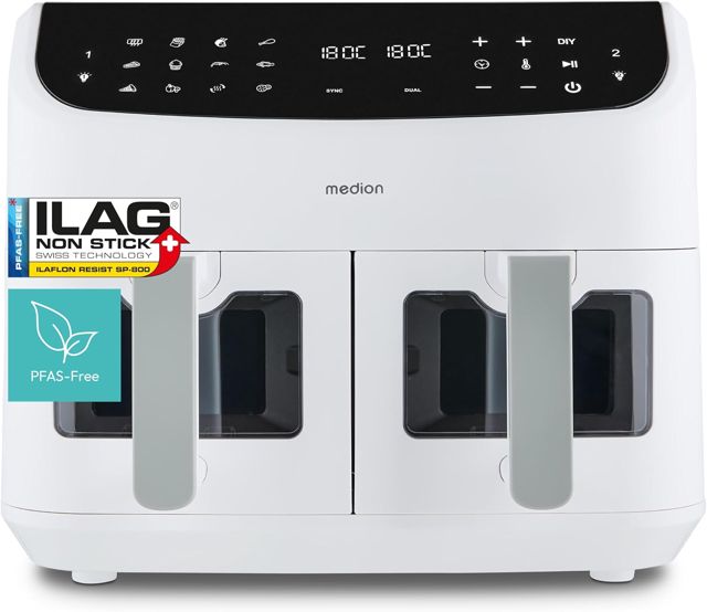 MEDION P20 XXL Airfryer Heißluftfritteuse mit 2 Kammern