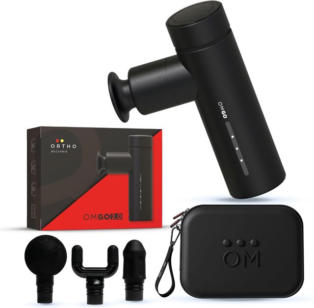 OrthoMechanik® Go 2.0 | Kompakte Massagepistole mit App-Expertenvideos, tragbar & leise I Für schnelle Regeneration & Schmerzlinderung
