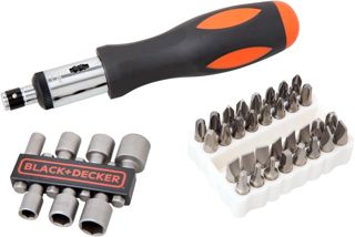 BLACK+DECKER Schraubendreher mit Ratsche (40-teilig, in Stabiler Kassette, mit Softgriff) A7062