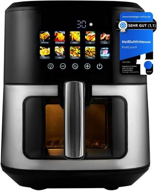 ProfiCook® Heißluftfritteuse 6,5L | Zubereitung ohne Öl oder Fett | Airfryer mit Color-Display | Heissluftfritteuse 9 Programme | 50-200°C | Air Fryer 1700W | Heißluftfritteuse XXL | PC FR 1286 H