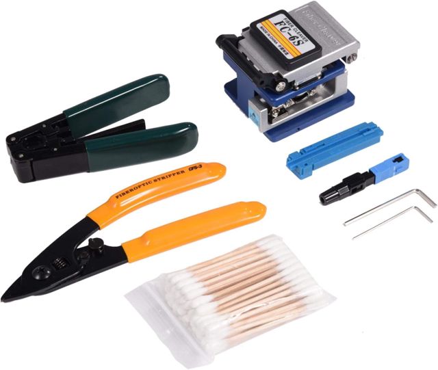 FTTH Spleißwerkzeug FTTH Faser Spleißen Spleißset Faseroptik Werkzeugkit mit FC-6S Cleaver CFS-3 Stripper ergonomischer Griff präzise Schnittführung