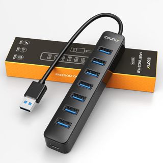 iDsonix 7 Port USB Hub 3.0, USB Verteiler 5Gbps Multiport Adapter Splitter mit 5V 3A Type-C Port, USB Extension Cable Hub für Laptop, PC, iMac, Surface Pro, XPS, USB Flash Drives, Mobile HDD, und mehr