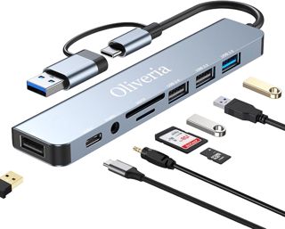 USB C Hub 3.0, 8 in 2 USB Hub 3.0 Multiport Adapter mit SD&TF Kartenleser, US-B 3.0&USB 2.0 Ports, USB-C Anschluss, US-B Typ C Hub für MacBook Air/Pro, Galaxy, iPad, Windows usw