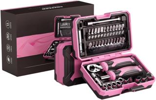 Magnetisches 40-teiliges Ratschen-Schraubendreher-Set, legierter Stahl, Steckschlüssel-Werkzeug-Set (40 Stück, rosa)