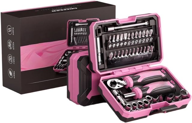 Magnetisches 40-teiliges Ratschen-Schraubendreher-Set, legierter Stahl, Steckschlüssel-Werkzeug-Set (40 Stück, rosa)