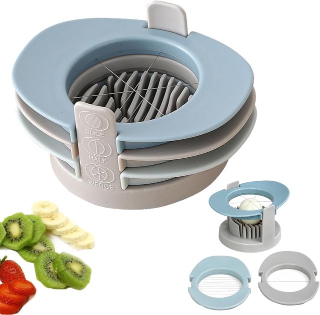 Eierschneider Küche, Edelstahl 304, Multifunktionaler Eier-Schneider，blau