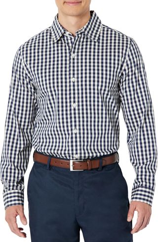 Amazon Essentials Herren Langärmliges, knitterfreies Slim-Fit-Stretch-Anzughemd
