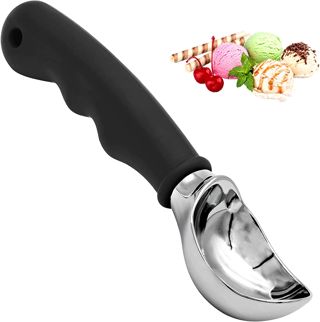 Eisportionierer,Edelstahl Poliert Eislöffel Portionierer,Zinklegierung Antihaft Eiscreme Löffel mit Rutschfest Gummierter Griff für Eis zum Ausgraben von Eiscreme Melonenkugeln Reis(19.5cm*6cm)
