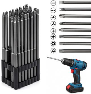 32-teiliges Schraubendreher Bit Set, 150 mm Extra Lang Bits-Set, S2-Stahl
