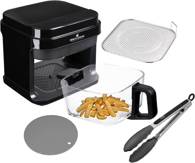 KHF-550 Heißluftfritteuse, 5,5 Liter,1.200W, Touchdisplay,Frittierkorb aus Glas ohne Beschichtung, Fritteuse mit Zange und Silikonuntersetzer (KHF-550 Standardausführung)