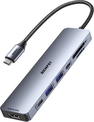 BENFEI 7-in-1 USB C Hub mit HDMI 4K@60Hz, 2 USB-A, 1 USB-C Daten, 100W Aufladung, SD/TF Kartenleser [verwicklungsfreies Silikonkabel] für MacBook Pro/Air, iPad Pro, iMac, iPhone 15 Pro/Pro Max