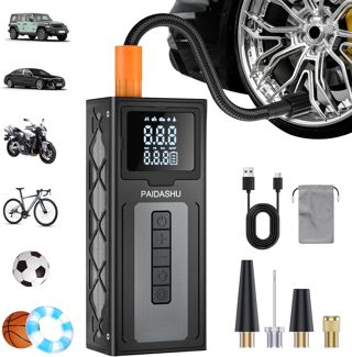 Reifenaufbläser Kabelloser Luftkompressor, Tragbarer 150PSI 6000mAh Elektrischer Fahrradpumpe mit Digitalem Dual-Werte-LCD-Display, Aufladbarer Reifenpumpe für Auto, Fahrrad, Motorrad, Ball