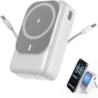 Magnetische Wireless Powerbank 26800mAh, Power Bank für Magsafe mit Eingebauten Kabeln, 5 Ausgänge PD 22,5W Schnellladen Kompatibel mit iPhone 18/17Air/16/15/14/13/12 Plus/Mini/Pro/Pro Max-Schwarz