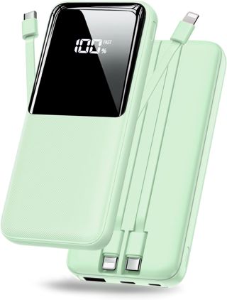 Power Bank 26800mAh, USB C Powerbank Schnellladen mit 2 integrierte Kabel